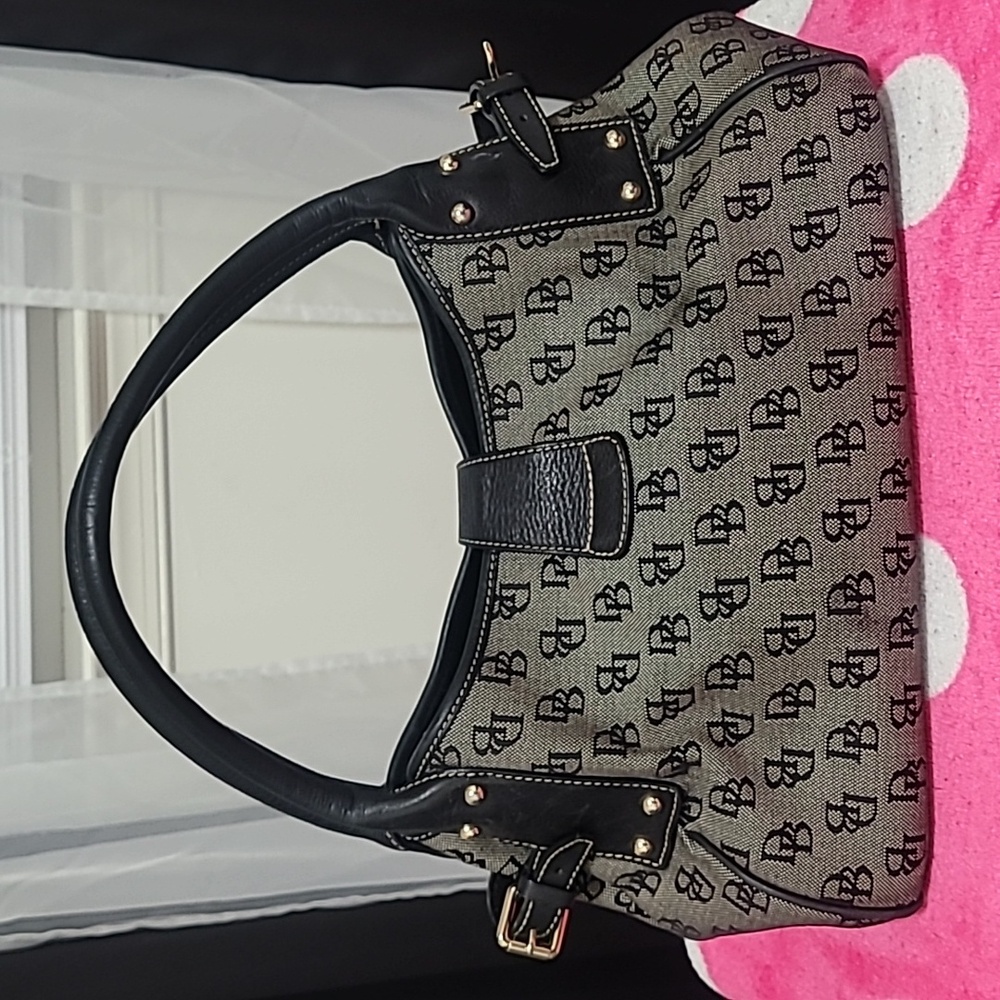 Dooney & Bourke Black Trim Logo Canvas Shoulder Bag - Picture 2 of 8